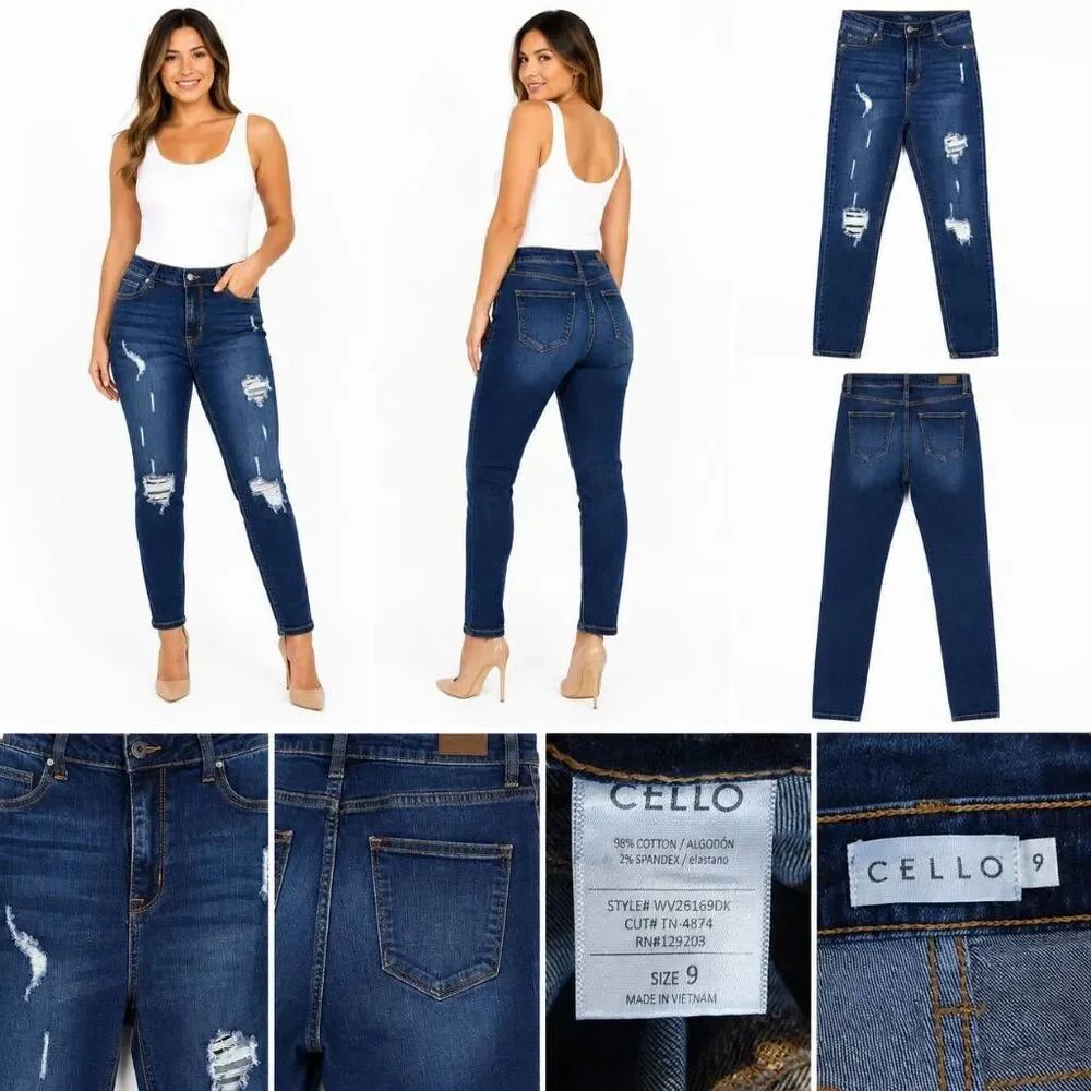 Cello Size 9 Distressed Skinny Jeans Stretch Blue Denim